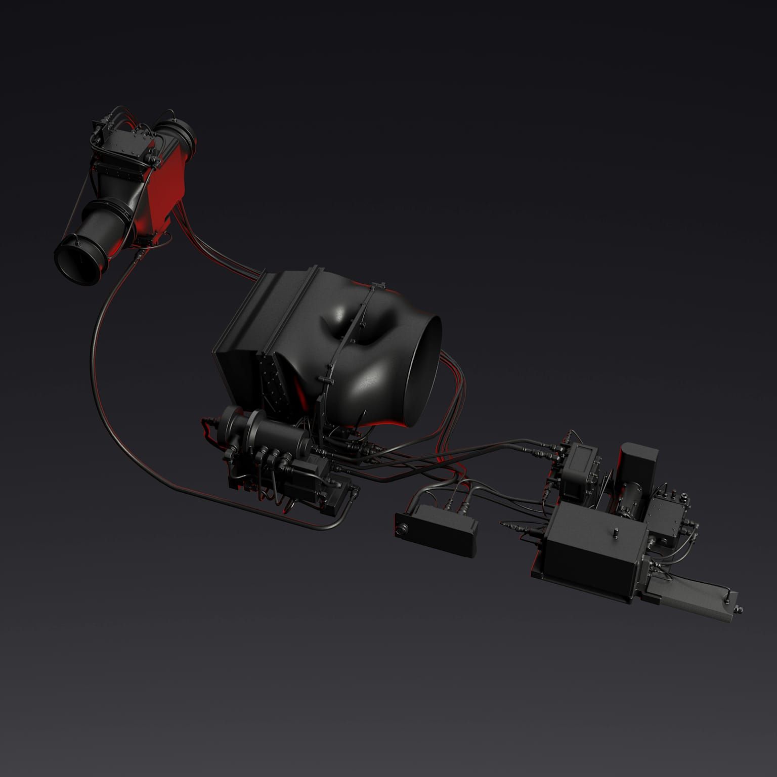 A 3D rendering of a complex thermal management system, likely designed for eVTOL battery packs
