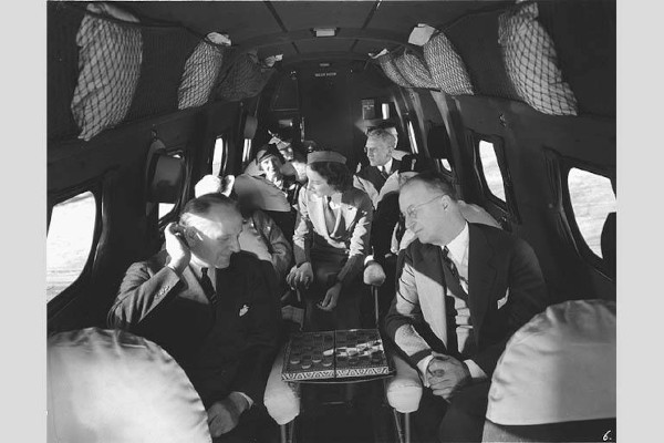 Interior passenger seating area of a Boeing 247 airplane 