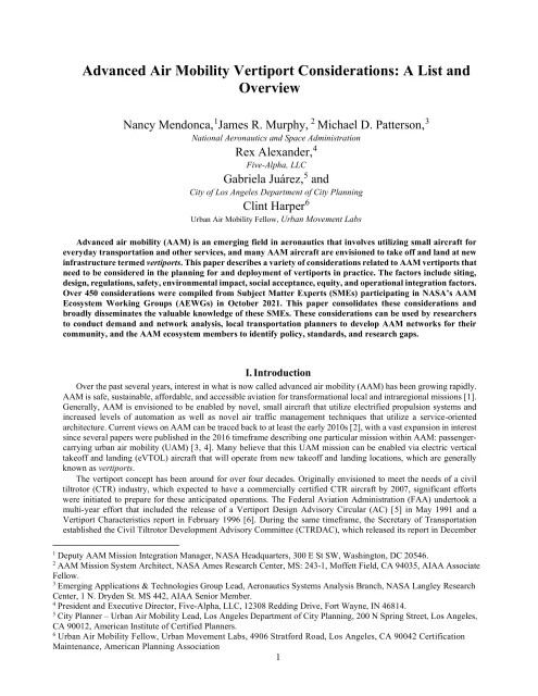 Advanced Air Mobility Vertiport Considerations: A List and Overview